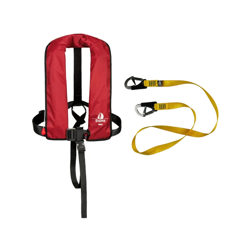 Promotion Set 12skipper gilet de sauvetage automatique 165N ISO Harness, rouge incl. lifeline