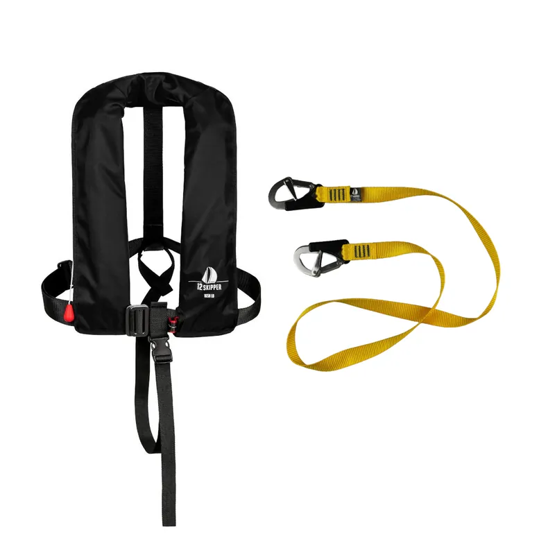 Set 12skipper gilet de sauvetage automatique 165N ISO Harness, noir incl. lifeline Expédition Rapide