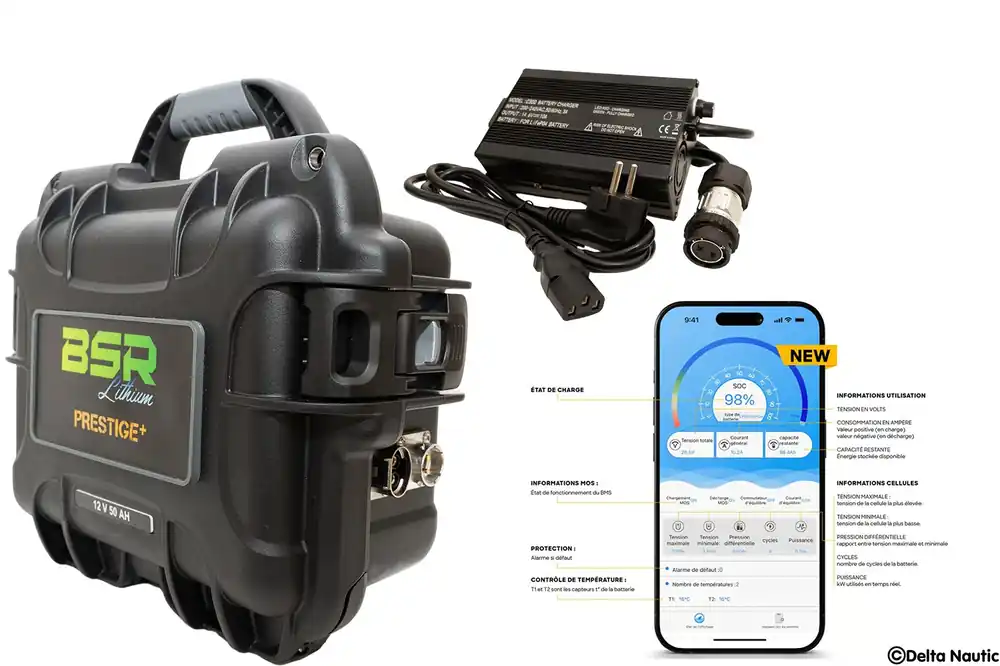 Valise Batterie Lithium BSR Lifepo4 Prestige+ 50Ah 12V + sortie régulée + chargeur offert Prix Bas