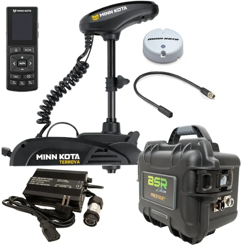 Pack moteur avant de pêche Minn Kota Terrova GPS 55 Lbs 12V 137 cm + valise batterie lithium BSR Prestige+ 50A et chargeur offert Promotion Saisonnière