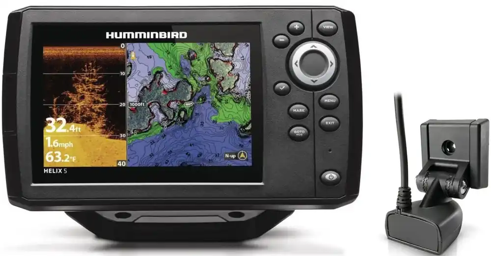 Acheter En Ligne Combiné Echosondeur GPS Traceur de Pêche Humminbird Helix 5 G3 CHIRP 2D + sonde tableau arrière 140/240 KHz pour barque