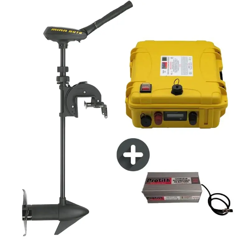 Offre Du Jour Pack moteur électrique Minn Kota Traxxis 55 Lbs 12V avec valise batterie lithium 80A et chargeur offert