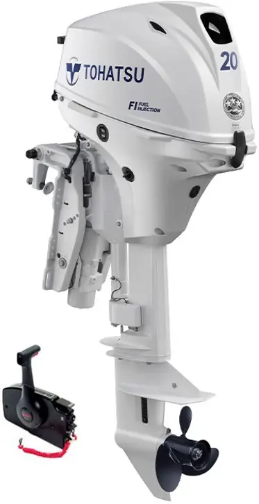Retour Gratuit Moteur hors bord Tohatsu 20CV 4T blanc arbre long démarrage électrique commande à distance power trim