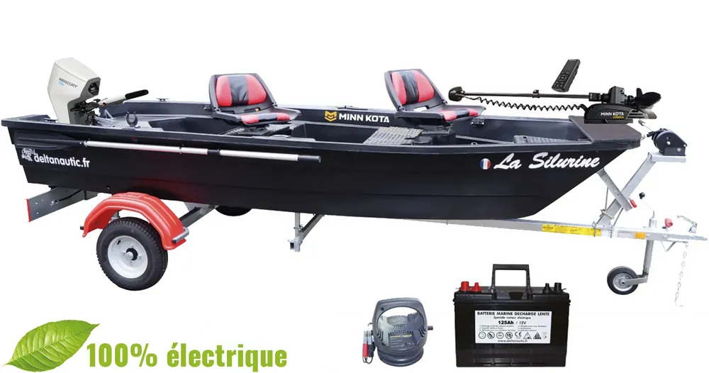 Pack barque Silurine 400 Black Fish + Moteur Avator 7.5e + Remorque GT + Moteur Terrova 55 Lbs GPS Dernière Chance
