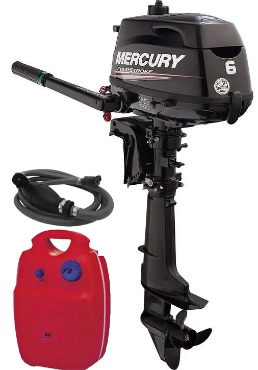 Nouveauté Modèle d‘expo Pack Mercury 6CV 4T arbre court démarrage manuel barre franche + kit nourrice 12 litres