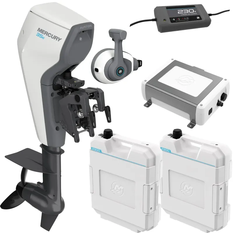Moteur électrique Mercury Avator 35e commande à distance avec 2 batteries lithium, un coffret power center et chargeur Meilleur Prix