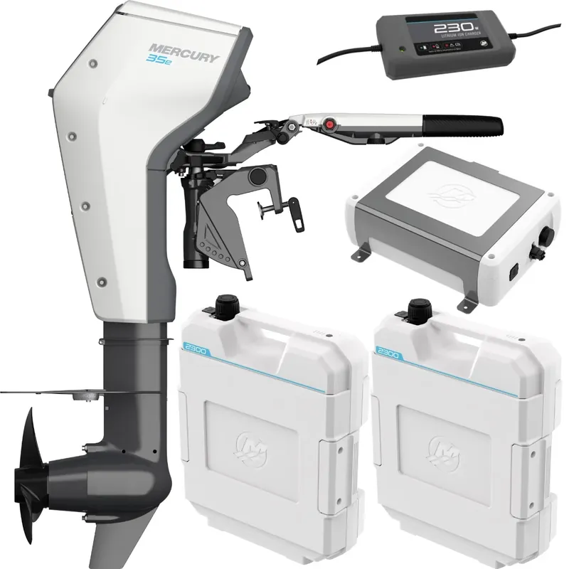 Satisfait Ou Remboursé Moteur électrique Mercury Avator 35e barre franche avec 2 batteries lithium, un coffret power center et chargeur