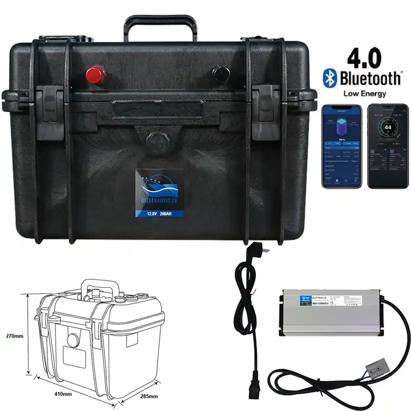 Produit De Marque Valise Batterie Lithium LiFePO4 Delta Nautic 280Ah 12V avec sortie régulée + chargeur offert