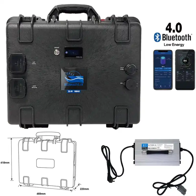 Valise Batterie Lithium LiFePO4 Delta Nautic 100Ah 36V avec sortie régulée + chargeur offert Certifié