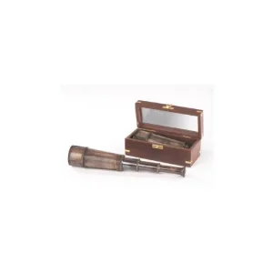 Prix Bas Longue vue laiton vieilli et cuir dans son coffret en bois vitré