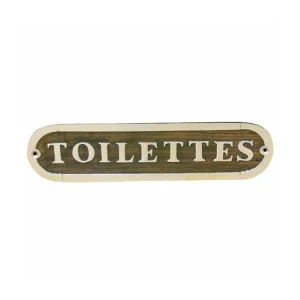 Authentique Plaque murale laiton bois "Toilettes"