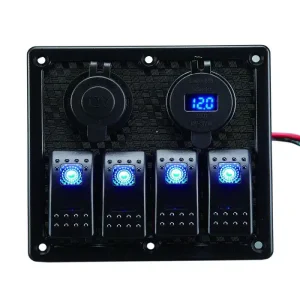 Commande En Gros Tableau électrique 4 interrupteurs avec double prise USB, allume cigare et voltmètre